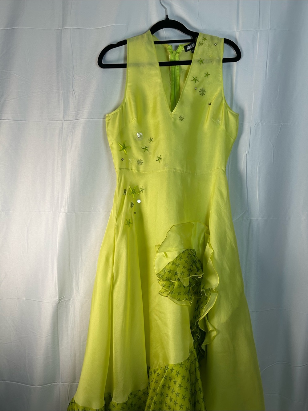 Girls Lime Green Party Dress with Star Embellishments by Holly Fulton (10)
